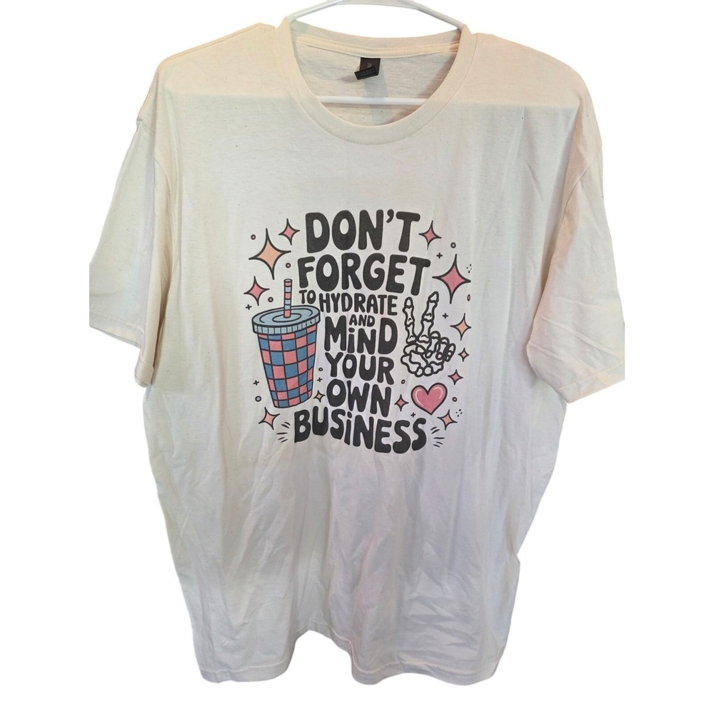 Gildan SoftStyle Don't Forget to Hydrate T Shirt L Womens Cream Short Sleeve